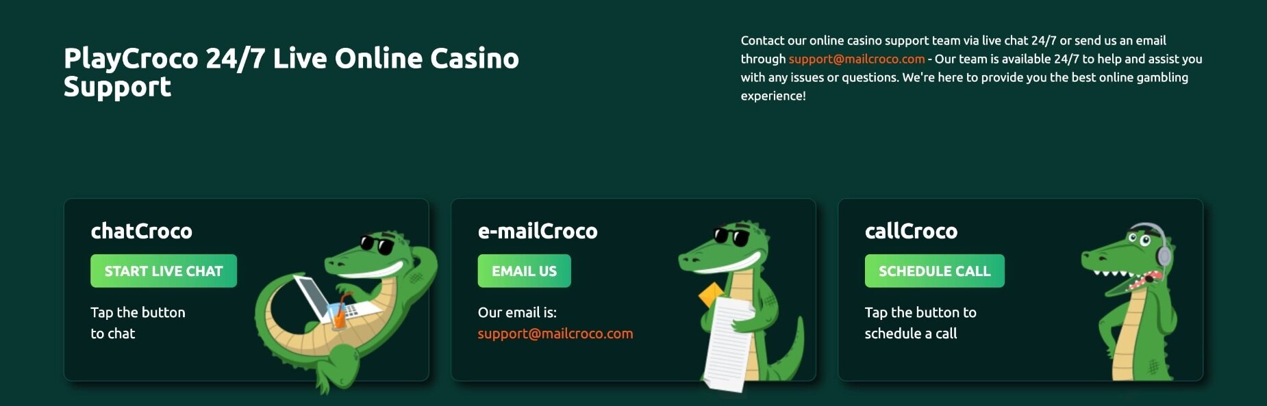 playcroco online casino customer support