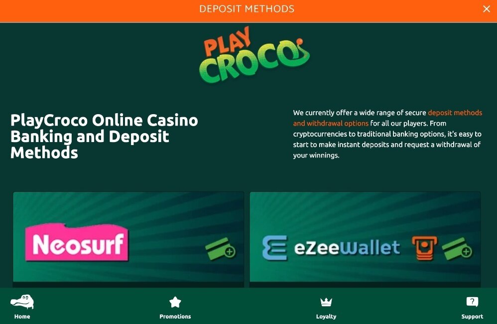 playcroco online casino payment methods