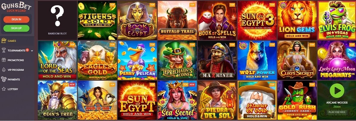 Gunsbet Casino games lobby