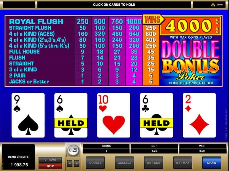 9-7 Double Bonus Video Poker Paytable