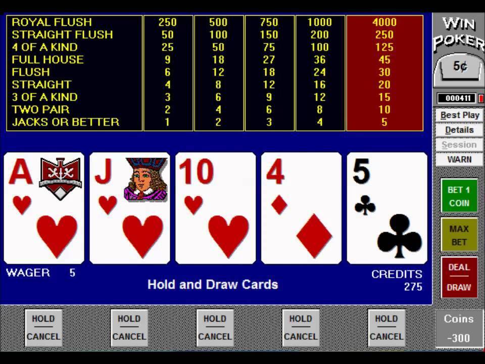 Jacks or Better 9-6 Video Poker Paytable