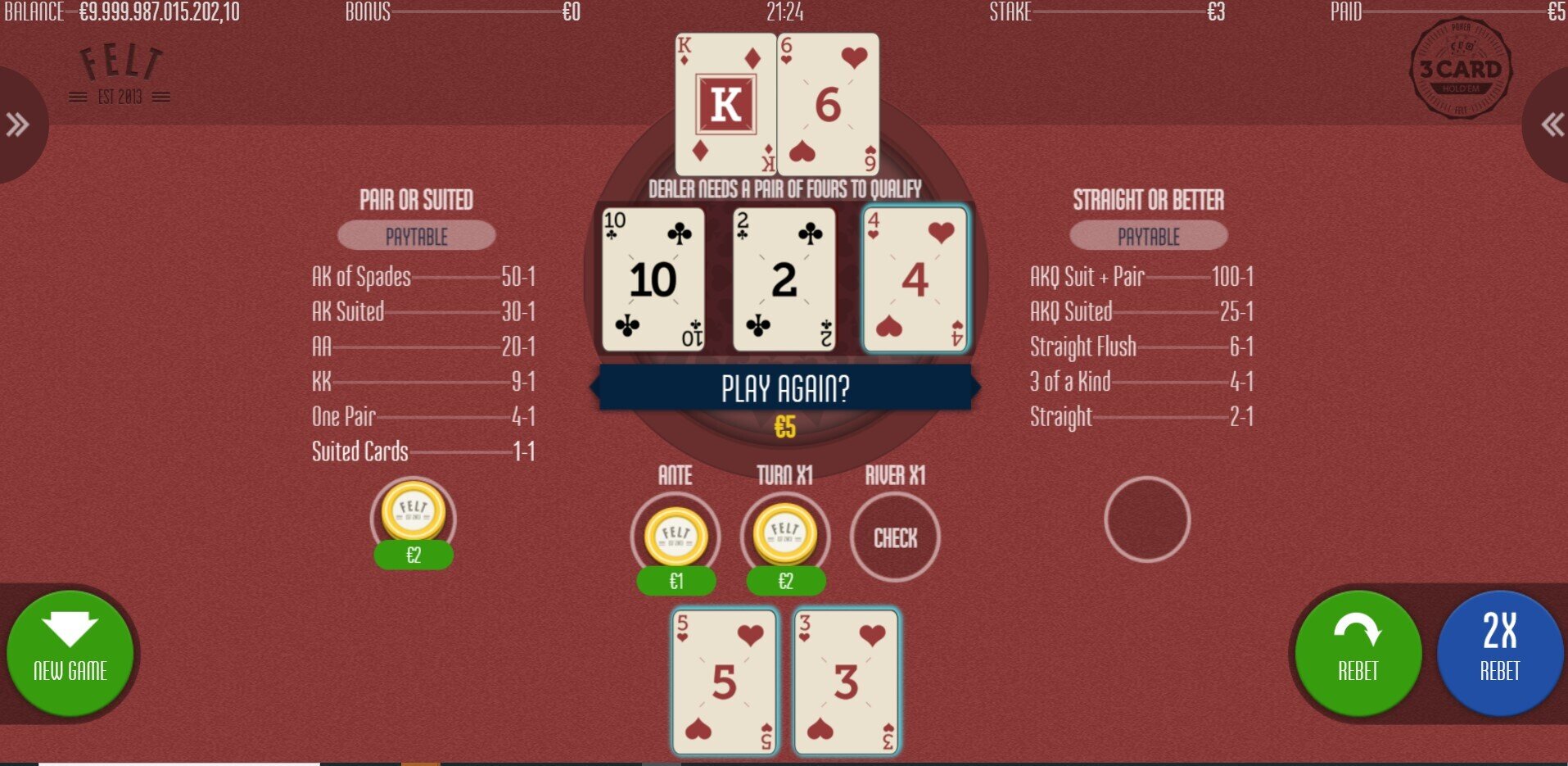 3 Card Hold'em Dealer Doesnt Qualify