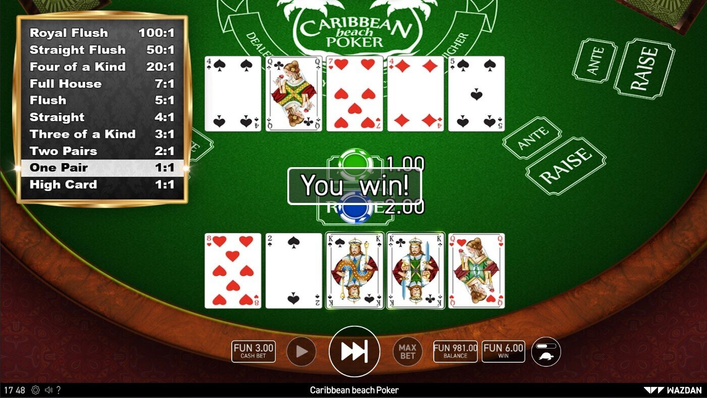 Caribbean Beach Poker Wazdan Winner 3