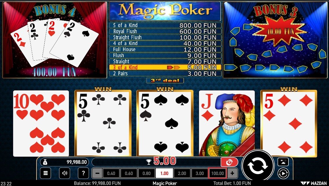 Magic Poker Three of a Kind Winner
