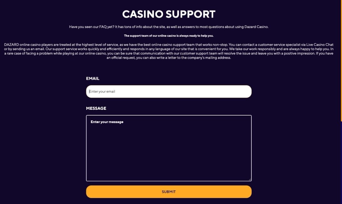 dazard casino customer support