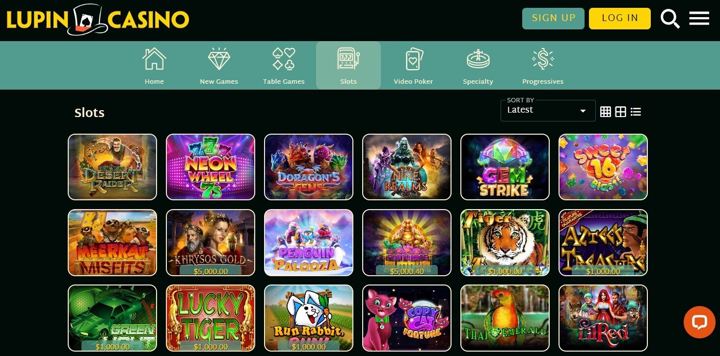 Lupin Casino games lobby